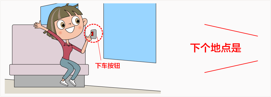 听到要下车的地点的通知后，请按下车按钮